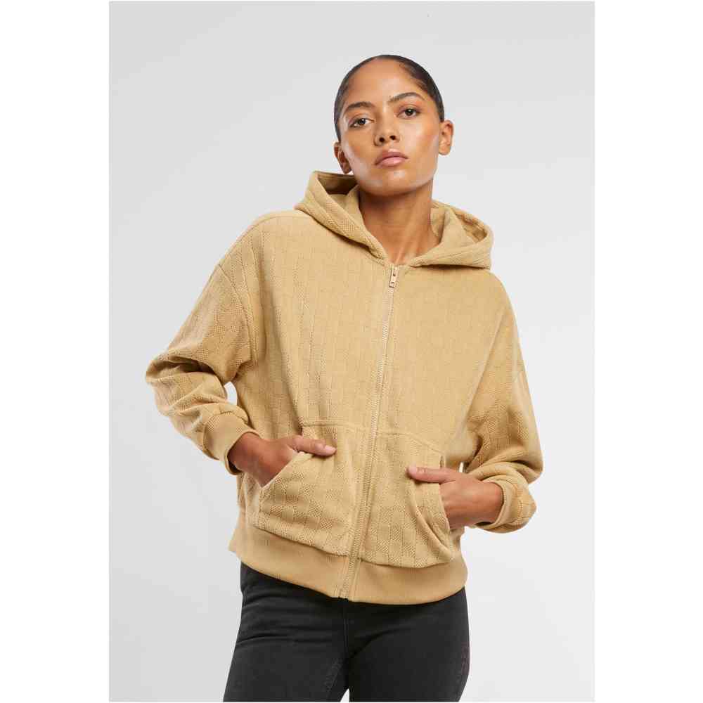 Urban Classics - Jacquard Velvet Oversized Veste zip à capuche - Beige